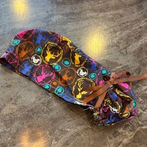 Deer printed ponytail scrub Hat